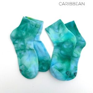 Teal Ice Dye Ankle Socks Caribbean Blue Green Tie Dye Mid Crew Hand Dyed Socks
